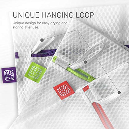 Mesh Laundry Bags for Delicates – 3 Medium Durable Net with Anti Rust Zipper, Hanging Loop-Garment Safe Wash Bags and Organizer for Washing Machine, Lingerie, Socks, Bra, Underwear, Baby Items, Travel - size: Medium
