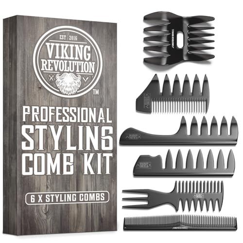 Viking Revolution Professional Hair Styling Combs for Men - 6 Piece Set | Anti-Static & Durable Design - For Styling, Texturizing & Detangling - Easy to Clean - Professional Grade
