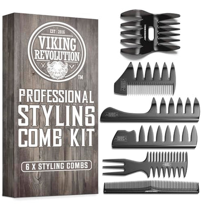 Viking Revolution Professional Hair Styling Combs for Men - 6 Piece Set | Anti-Static & Durable Design - For Styling, Texturizing & Detangling - Easy to Clean - Professional Grade