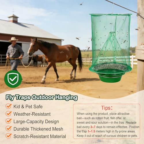 Reusable Ranch Fly Traps Outdoor Hanging Fly Cage-4 Pack - size: 4 pack