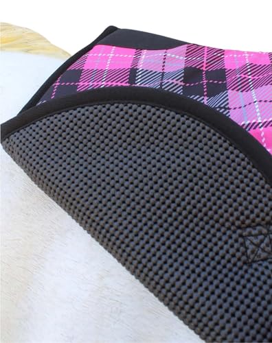 Horse English All-Purpose Neoprene Shock Absorbing Plaid Saddle Pad 72TS29 - color: Pink Plaid