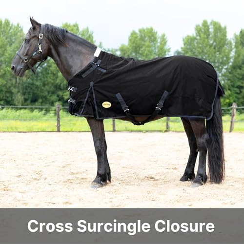 RESISTANCE Premium 1680D Waterproof Horse Turnout Blanket with 300g Polyfill & Adjustable Buckle Closure - color: Black, size: 80"