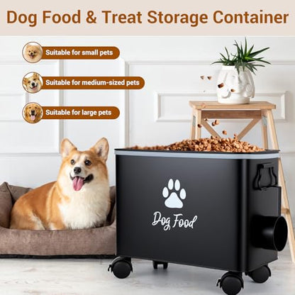 Dog Food Container 13lb, Cute Pet Food Storage with Metal Lid Scoop - color: Black-L