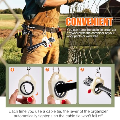 Stainless Steel Cable Tie Gun Kit：With 300pcs Uv Resistant Black Metal Zip Ties Heavy Duty Outdoor (150 Each of 8, 12 Inch) Adjustable Fastening Cutting Tie Tool Sets，for Chainlink Fence，Exhaust Wrap
