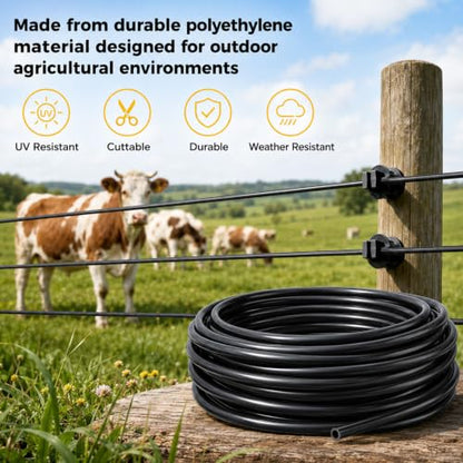 50 FT Electric Fence Insulator Tubing, Fence Wire Insulation Tube for Up to 12.5 Gauge Wire, Flexible PE Fence Insulator Cover for Corner Posts, End Posts, Gates, T-Posts and Wood Posts, Black