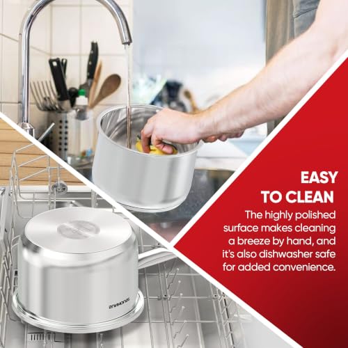 Sunhouse: Stainless Steel Saucepan - Classic: 1.5 Quart - Tempered Glass Lid, 3-Ply Bottom, Round-Edge Cookware Pot, All Cooktop-Oven-Dishwasher Safe