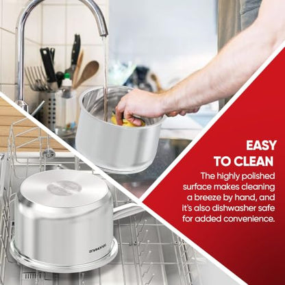 Sunhouse: Stainless Steel Saucepan - Classic: 1.5 Quart - Tempered Glass Lid, 3-Ply Bottom, Round-Edge Cookware Pot, All Cooktop-Oven-Dishwasher Safe