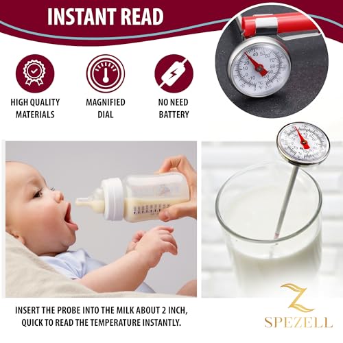 3Pack Immediate Read High Precision Food Thermometer 1 inch Staineless Dial Pocket Thermometer for Milk Frothing, Coffee, Baby Bottles, Meat and Other Food and Drink