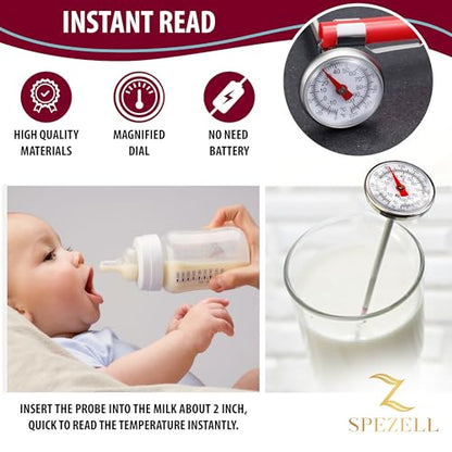 3Pack Immediate Read High Precision Food Thermometer 1 inch Staineless Dial Pocket Thermometer for Milk Frothing, Coffee, Baby Bottles, Meat and Other Food and Drink