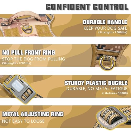 AUROTH Tactical Dog Harness for Extra Large Dogs, Heavy Duty No Pull Vest - color: Camo - Desert Camo, size: XXL(Neck:21.7-36.7",Chest:28.3-44.1")