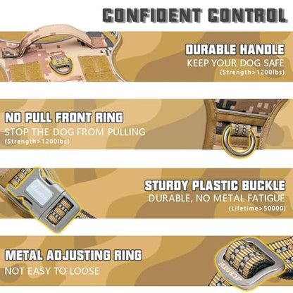AUROTH Tactical Dog Harness for Extra Large Dogs, Heavy Duty No Pull Vest - color: Camo - Desert Camo, size: XXL(Neck:21.7-36.7",Chest:28.3-44.1")