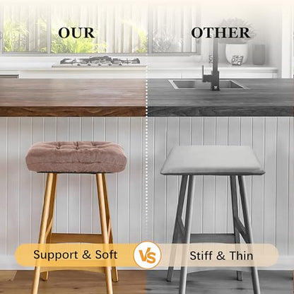 Rectangular Stool Cushion Set of 2, Soft Saddle Stool Cushions with Ties, Nonslip and Washable, Brown, 18 x 10.5 x 4 Inch - color: Brown, size: Pack of 2