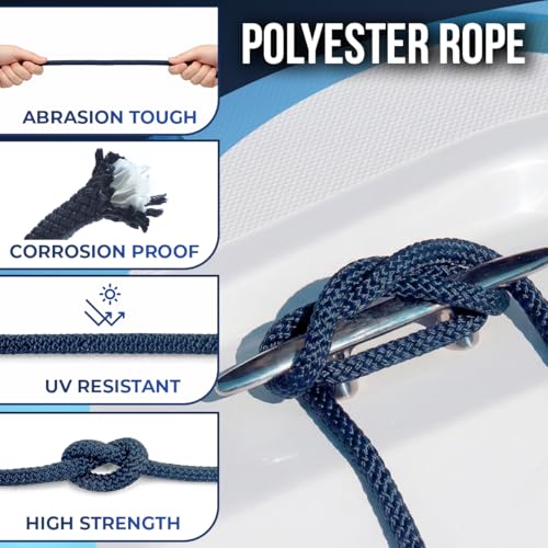 Heavy Duty Braided PP/Polyester/Nylon Rope, Weather-Resistant & Waterproof Rope for Pool, Marine, Camping, Household Use, Construction & Rigging Applications (Navy with Loop, 1/2in X 98FT(32 Strands)) - color: Navy, size: 1/2in X 98FT(32 Strands)