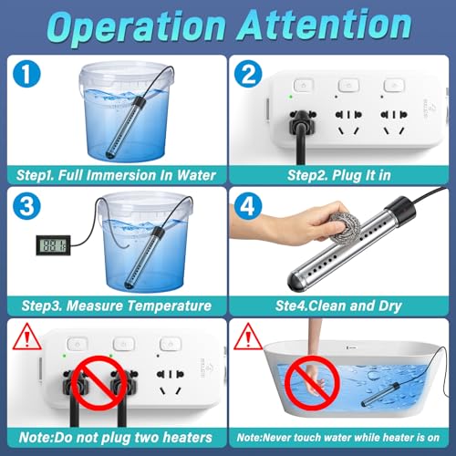 Portable Water Heater Electric, 2000W Immersion Water Heater with LCD Thermometer, Stainless Steel Immersion Heating Rod, Submersible Bucket Heater for Home Camping Bathtub Small Pool Outdoor Use ﻿