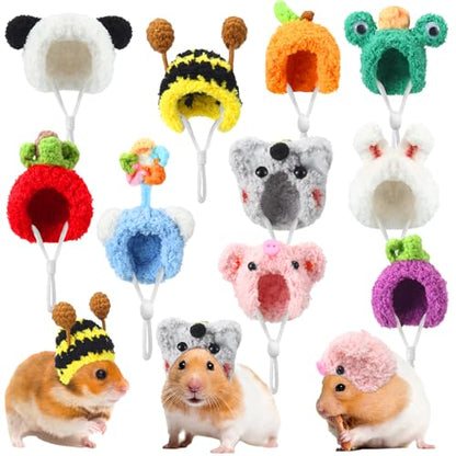 Kajaia 10 Pcs Hamster Hat Small Animals Cute Tiny Hat Mini Hand Knitted Hats for Snakes Pets Bearded Dragon Guinea Pig Bunny Costume Accessories Easter Holiday Parties (Novel Style) - style: Novel Style
