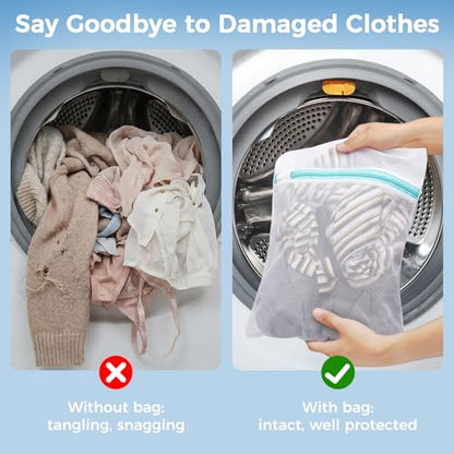 BAGAIL Laundry Bags Mesh Wash Bag for Intimates Lingerie and Delicates, 5Pcs (1XL,2L,2M) - color: Pearl White-Fine Mesh, size: 2M,1XL,2L