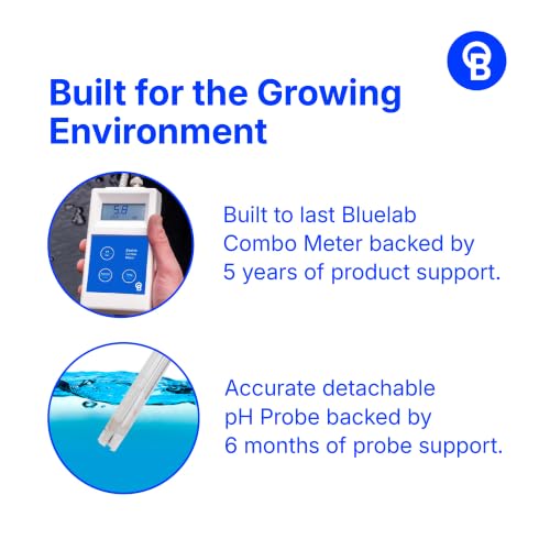 Bluelab Combo Meter for pH, Temperature & Conductivity in Water - Easy Calibration, Digital EC/TDS/PPM Tester for Hydroponics & Indoor Plants (METCOM) | Easy Calibration - Digital EC/TDS/PPM Tester for Hydroponics & Indoor Plants - METCOM - style: pH/EC/T