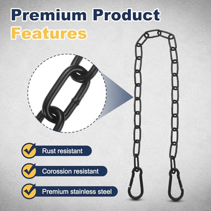 PATIKIL 2Pcs Gate Chain Lock, 19 in x 4mm Chain Dia Alloy Steel Hanging Chain Lock with 2 Open Clasps for Stall Barn Fence Gate Hammock Swing Punching Bags Sandbag Yoga Gym, Black - size: 16inch x 4mm