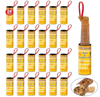 Outdoor Fly Trap Indoor Hanging 24pk, Sticky Fly Strips Tape Paper for Home - size: 24 pack