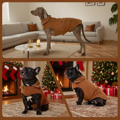 DENTRUN Reversible Dog Winter Coat, Windproof Polar Fleece Reflective Vest - color: Brown, size: Medium