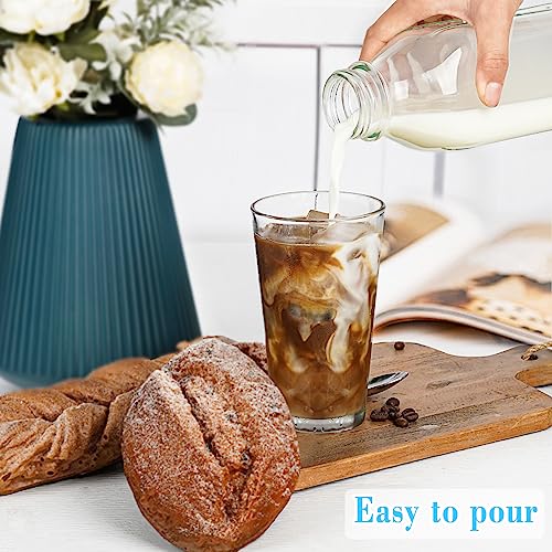 6 Pack 32 Oz Glass Milk Bottles with Lids,2 Dispenser Caps & Extra Lids