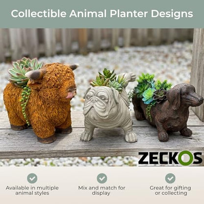 Zeckos Bulldog Animal Planter, 18 Inch Wide White Antique Stone Finish | Magnesium Oxide, Freestanding Display, Drain Hole, 7.5 X 4.25 Inch Opening, 10 Inch Deep - color: Bulldog - White