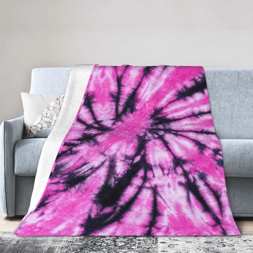 Pink and Black Tie Dye Fleece Blanket Lightweight Ultra-Soft Throw Blanket for Sofa Couch Bed Camping Travel - Super Soft Cozy Microfiber Blanket 80"X60" - color: Tie Dye, size: 80"x60"