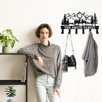 Personalized Deer Metal Coat Hooks Wall Mount and Coat Rack Hanger for Hanging and Storage Ideal for Living Room, Hallway, Office, Backpack, Bags, Towel, Clothes and Hat - color: Personalized Deer Mountain
