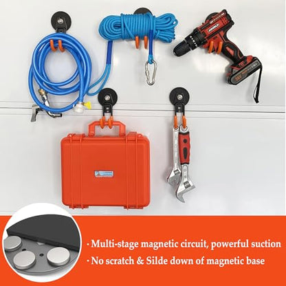 ULIBERMAGNET Garage Strong Magnetic Hooks, 4 Pack Heavy Duty Large J Hooks with Magnet, Anti-Slip Coating Magnet Hooks for Garden Tools, Ropes,Drill,Magnetic Double Hooks for Metal Cabinet,Pegboard - style: 2.59" Strong Medium J Orange 4PC