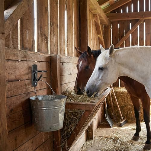 6 Pcs Metal Bucket Hooks for Horses - Heavy Duty Bucket Holder with Ring, Wall Mount Water Hangers for Stall, Barn, Farmhouse Supplies (Black)