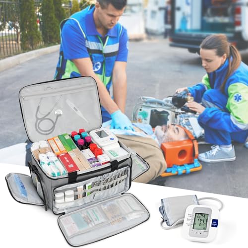 LEFOR·Z Medical Bag Home Health Nurse Bag Empty First Aid Storage Bag with Detachable Divider Medical Supplies Bag for Nursing Student,Therapist,Doctors(Grey) - style: Gray-large