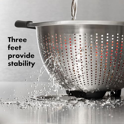 OXO Good Grips Strainer - 3 Qt Capacity, Stainless Steel | Colander, Nesting Design For Easy Storage, Non-Slip Handles, Drains Pasta And Vegetables, Dishwasher Safe - size: 3 Qt