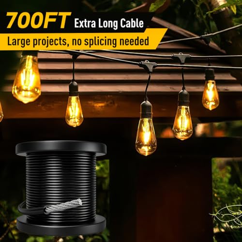 Vinyl Coated Wire Rope 304 Stainless Steel Coated Wire Cable-Black, 1/16" OD to 3/32" x700FT, with 250 Pcs Crimping Sleeves-Cable for String Lights, Suitable for Clotheslines - size: 700FT