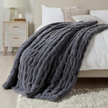 Springtree Home Luxury Micro Plush Throw Blanket | Thick Faux Fur | Grey | Lily Collection | 50" x 60" | Grey Blanket | Ultra Plush - color: Slate Grey, size: 50" x 60" (Medium)