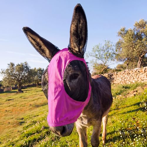 Mini Donkey Fly Mask with Ears Protection, Stretchy Mule Mask with Big Mesh Eye Covers, Soft on Skin, Comfortable Breathable Protection from Insects and Bugs - color: Rose Pink, size: Mini