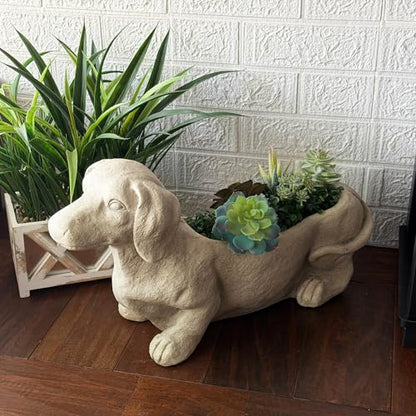 Zeckos Dachshund Dog Planter, 20 Inch Distressed Grey Stone Finish | Doxie Silhouette with Planting Well, For Living Rooms, Patios, Lawns, Gardens - color: Dachshund - Grey