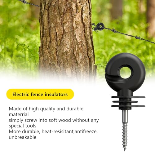 110PCS Upgraded Black Electric Fence Insulators,1 Pc Free Insulator Socket Tool,and 1 Gloves,Screw in Ring Insulators for Farm Animal Fencing(Grid System Accessories for Animal Husbandry Electronic)