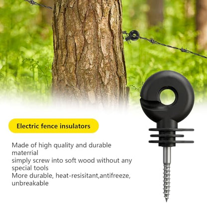 110PCS Upgraded Black Electric Fence Insulators,1 Pc Free Insulator Socket Tool,and 1 Gloves,Screw in Ring Insulators for Farm Animal Fencing(Grid System Accessories for Animal Husbandry Electronic)