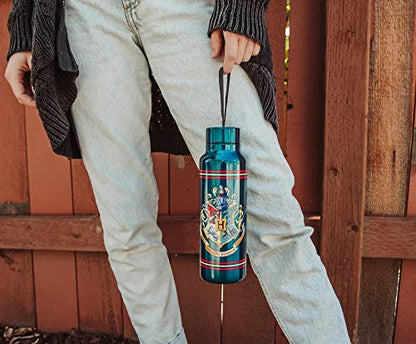 Silver Buffalo Harry Potter Crest, Stainless Steel Water Bottle, 27oz | Hogwarts School, Includes Strap, 0.8 Liters - color: Harry Potter, size: 27 Ounces