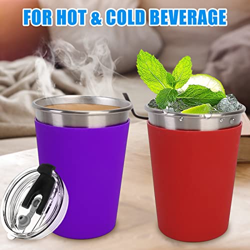 ShineMe Kids Stainless Steel Cups, 12oz Kids Metal Drinking Glasses with Lids and Sleeves, Unbreakable Spill Proof Cups for Kid and Adult, Stacking Sippy Cups for Hot Chocolate & Cold Drinks 5Pack - color: purple,green,blue,red,orange