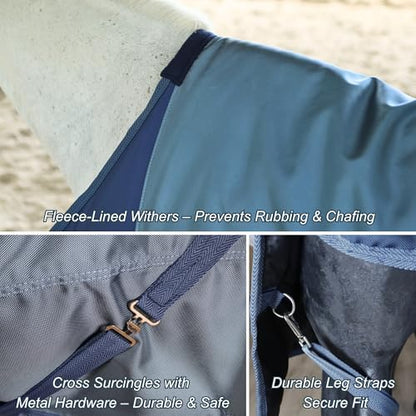 BARN & STABLE 1680Denier 3000mm/3000mvp Super Waterproof & Breathable Horse Blankets for Winter with 250g Fill