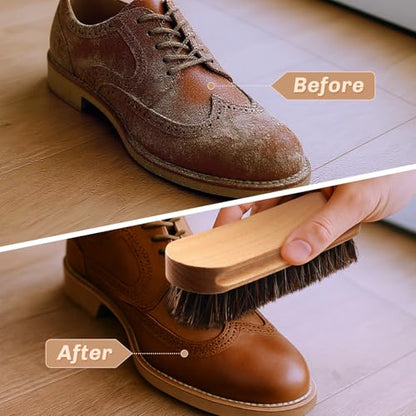 2 Pcs Horsehair Shine Shoes Brush Kit Polish Dauber Applicators Cleaning Leather Shoes Boots Care Brushes Suede Cleaner Brush(Wooden Concaved Brush) - style: Wooden Concaved Brush
