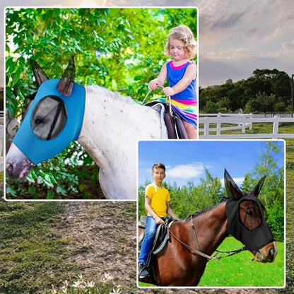 5Pcs Horse Fly Masks for Horses Smooth and Elasticity UV Protection Fly Mask with Ears and Large Eye Space Horse Face Covering for Riding Supplies(,Purple, Blue, Pink, Black, Gray)