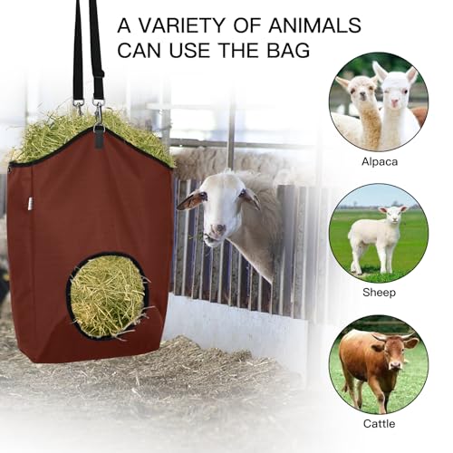 3 Packs Goat Hay Feeder, Hay Bags for Goats, Horses, Sheep - color: 2Brown + 1Black