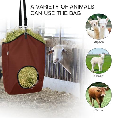 3 Packs Goat Hay Feeder, Hay Bags for Goats, Horses, Sheep - color: 2Brown + 1Black
