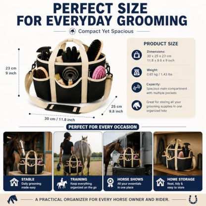 Horse Grooming Tote Bag, 600D Oxford Equestrian Organizer with Strap - color: Pink