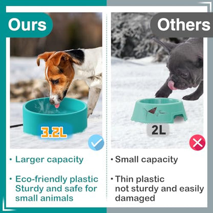 3.2L Heated Water Bowl for Outdoor Dogs Cats - 30W Thermostatic Control Heating Pet Bowl with 6.6Ft Bite-Proof Cord for Winter Chickens - size: 3.2L
