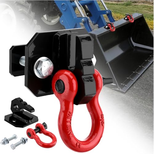 3/8" Tractor Bucket Grab Hook with 5/8" Tie Down D-Ring Shackle | 2-Pack,Bolt-On Tow Hook Mount with Backer Plate,Heavy Duty Carbon Steel,10,000 lbs,Compatible with Tractors,Loaders,Trailers - color: Black & Red