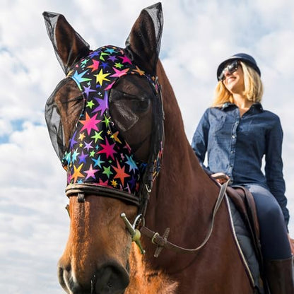 Weewooday 2 Pieces Horse Fly Masks for Horses Soft Fly Masks for Ears Smooth and Elasticity Mask with UV Protection (Star,L) - size: L