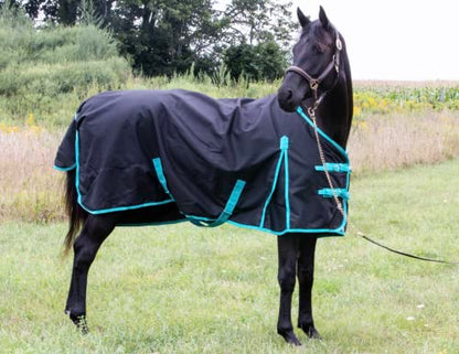 Horse Winter Blanket 300GSM 600 Denier (Waterproof/Breathable/Snow Proof) Horse Turnout Blanket | Horse Heavy Winter Blanket (82, Black_with_Turquoise_Trims) - size: 82
